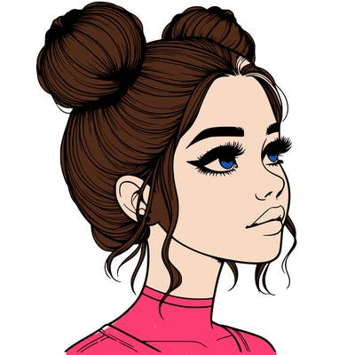 realistic girl with buns on the top of her head