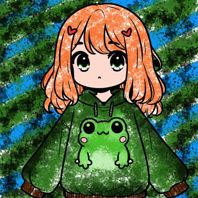 girl wearing frogging sweatshirt