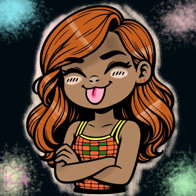 realistic girl crossing her arms and wearing a tank top with her tongue held out she has long hair