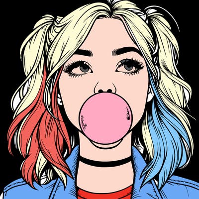realististic girl blowing bubble -gum
