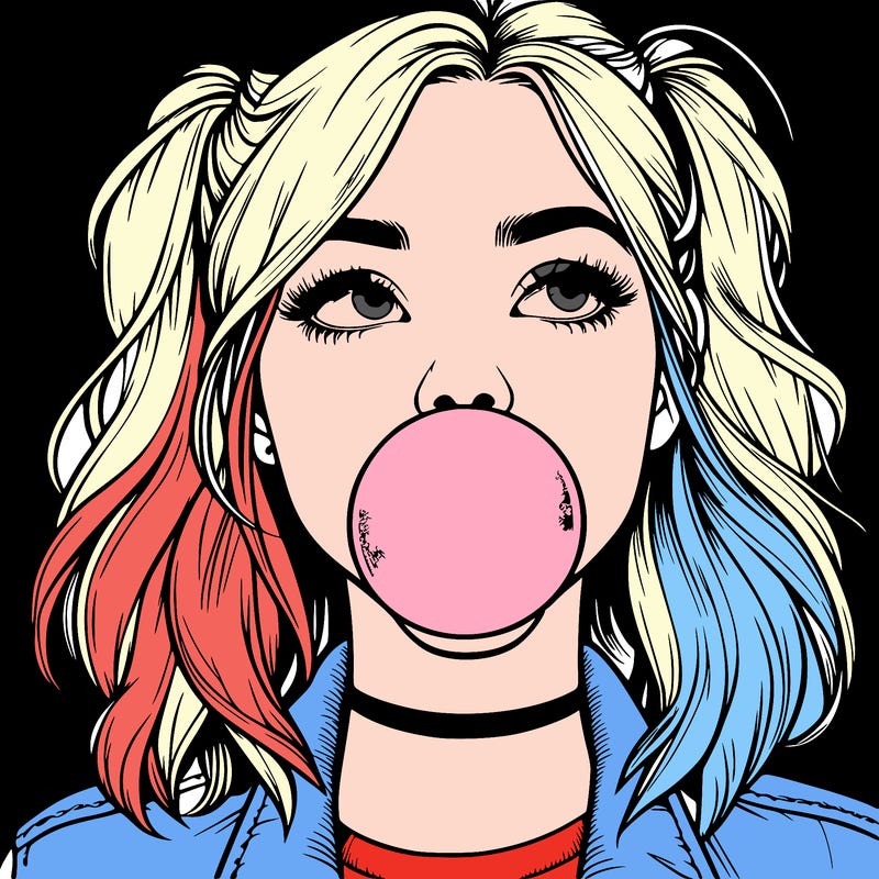 realististic girl blowing bubble -gum