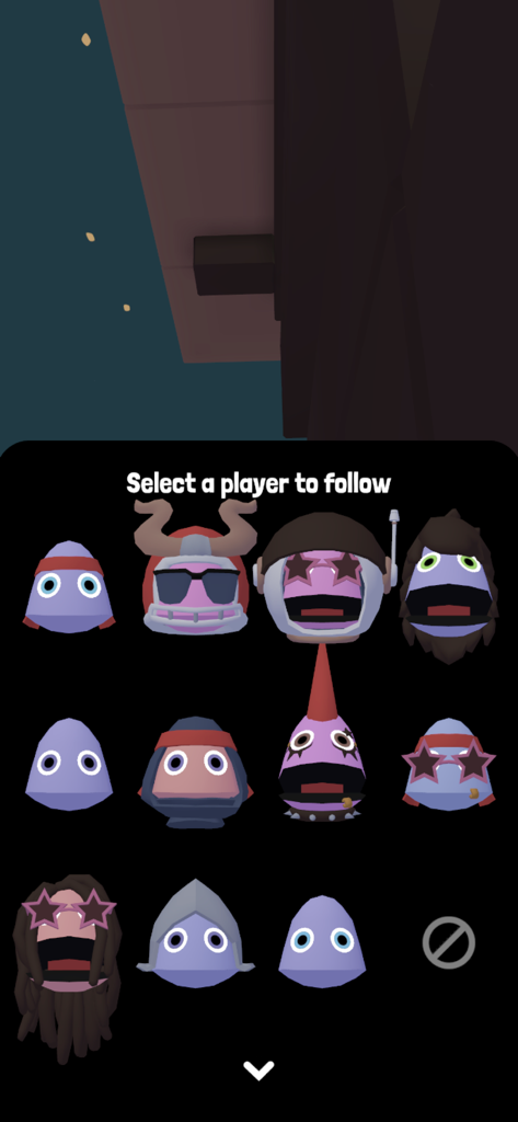 Yeeps Companion - Yeeps Companion app interface showing a list of players to follow with various avatar cosmetics