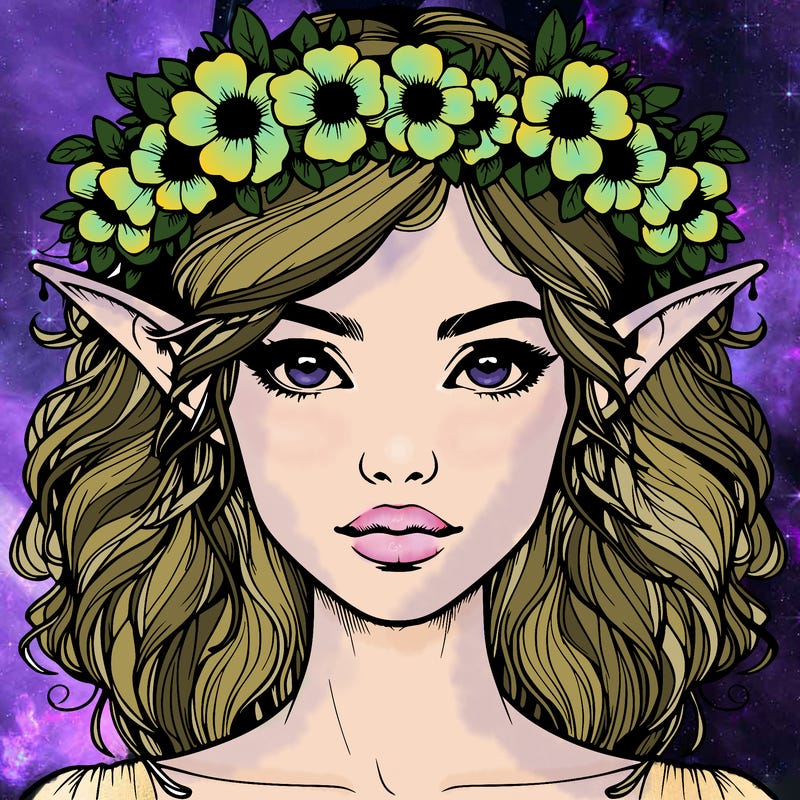 realistic female elf with flower crown