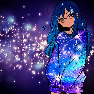 manga teen girl  in a sweater and baggy pants