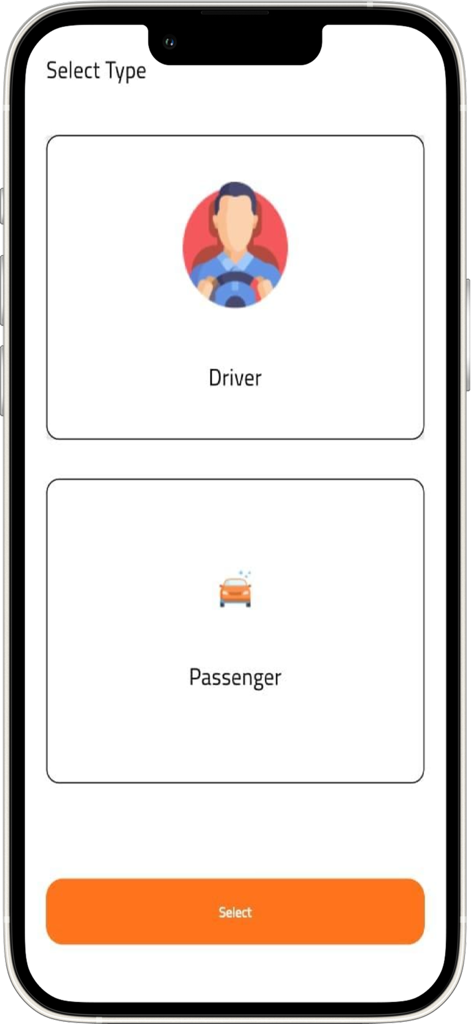 Dog Drive - Pantalla de selección de usuario de la aplicación Dog Drive para elegir entre tipos de cuenta de conductor y pasajero