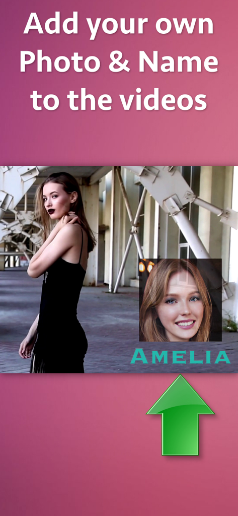 Video Watermarker - A video preview showing a personal photo and the name Amelia added as a watermark overlay