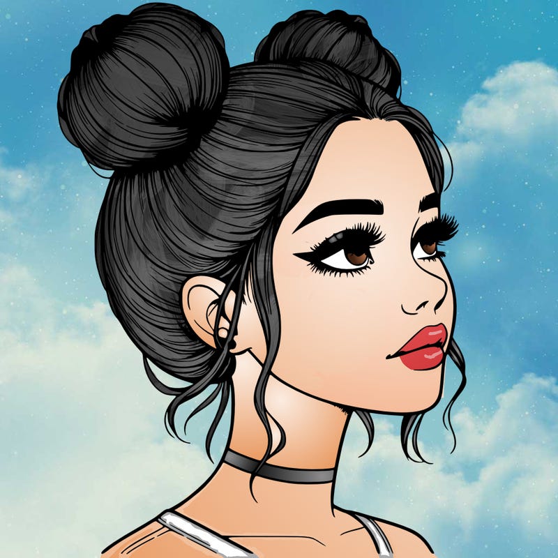realistic girl with buns on the top of her head