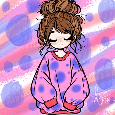 girl with baggy sweatshirt and messy bun