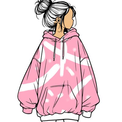 realistic girl with a oversized sweatshirt on and a bun