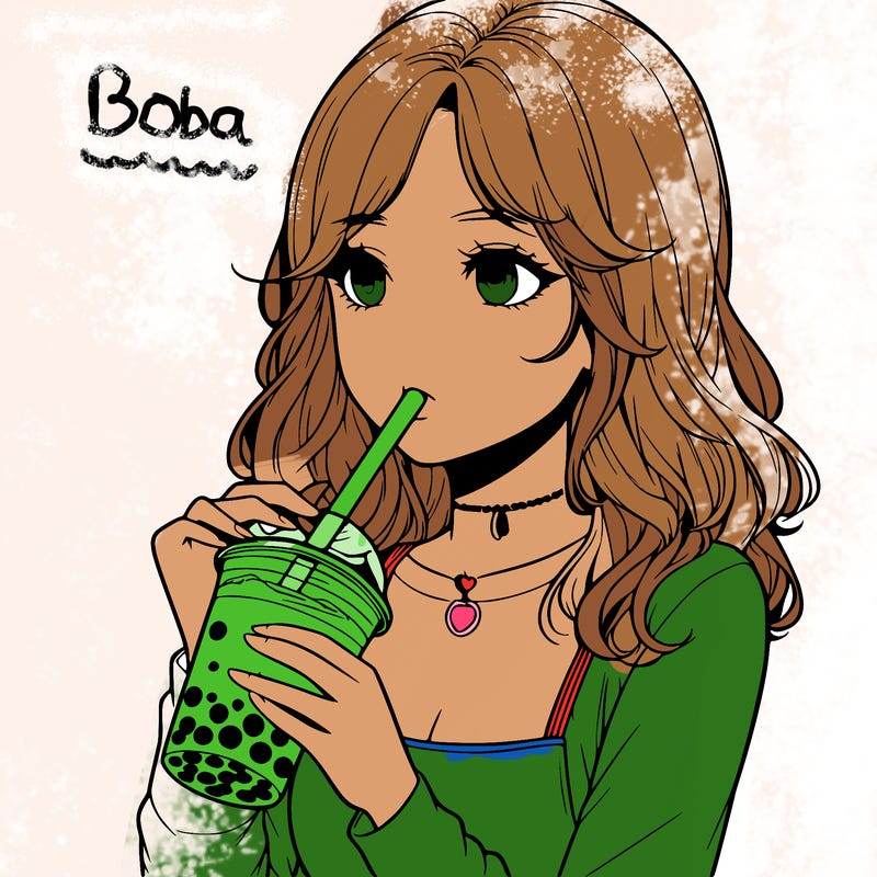realistic girl drinking boba tea