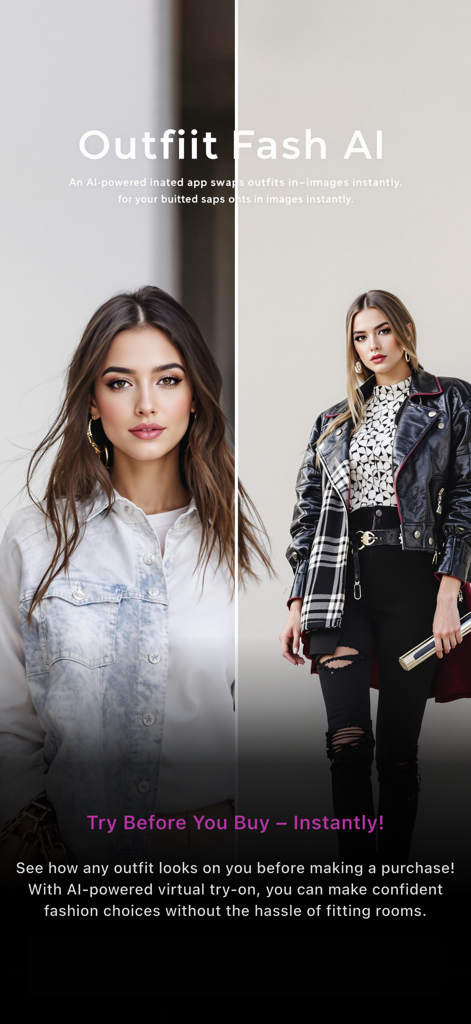 Outfit Fashn AI - AI virtual try-on feature showing a woman in different outfits