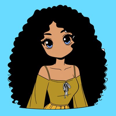 a black anime girl with long afro hair