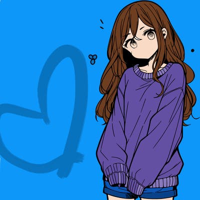 manga teen girl  in a sweater and baggy pants