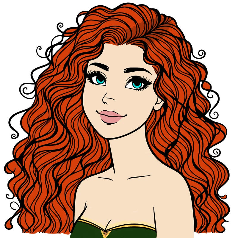 woman with curly  long hair realistic