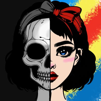 realistic girl with half skull mask