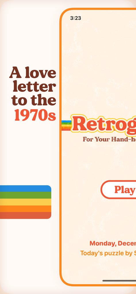 Retrogram - Retrogram word puzzle app interface with 1970s retro aesthetic