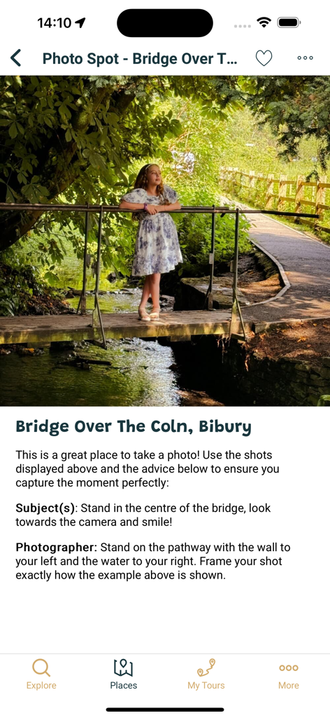 A photography guide for the Bridge Over The Coln in Bibury within the Local Compass app