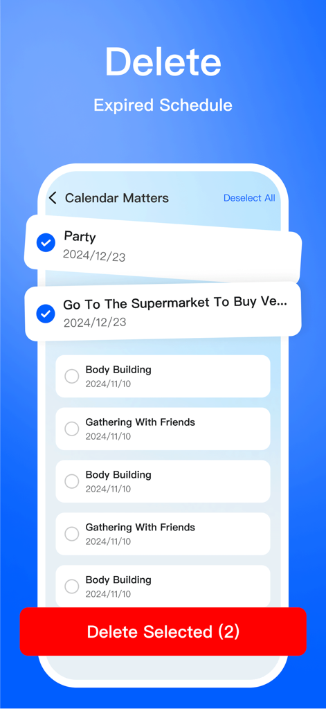 Storm Cleaner-Clean up storage - Storm Cleaner interface showing the deletion of expired calendar schedule events