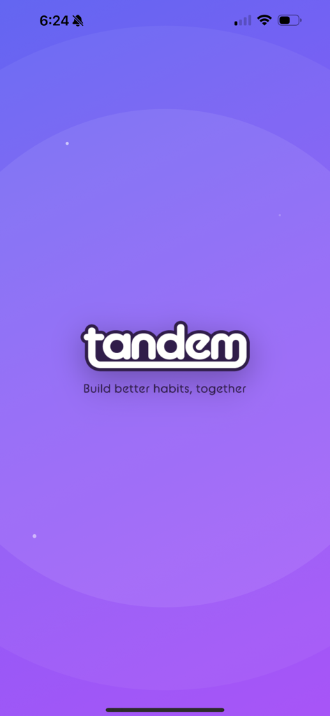 Tandem: Better habits together - Pantalla de inicio de la aplicación Tandem con el logo y el eslogan Construye mejores hábitos juntos