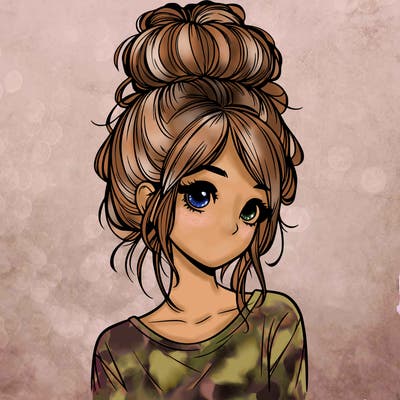 realistic girl with a messy bun