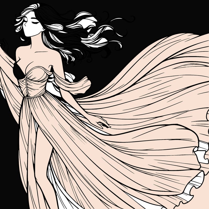 realistic woman in dress flowing the the wind