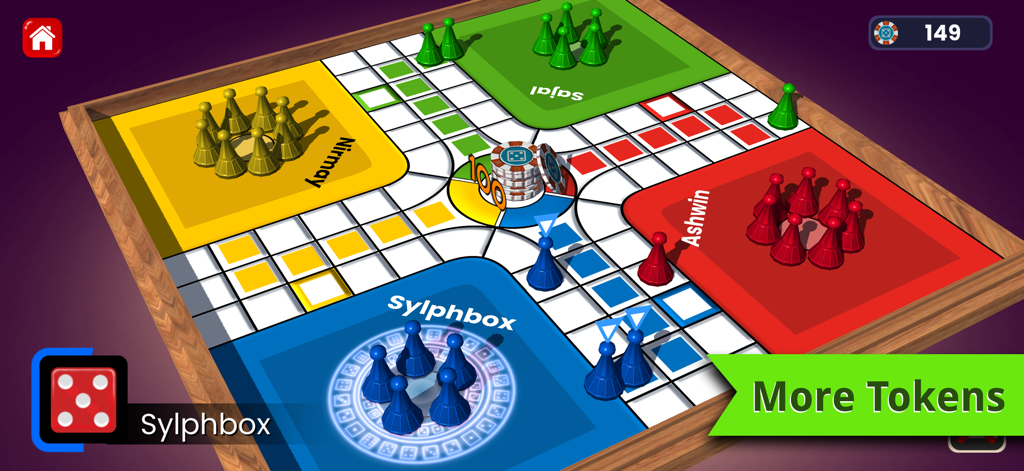 Ultimate Ludo 3D & Dice Board - Gameplay of Ultimate Ludo 3D board game with multiple player tokens