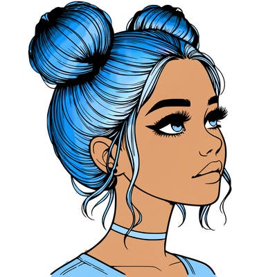 realistic girl with buns on the top of her head