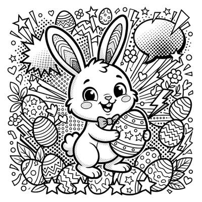 Get ready for a vibrant Easter with this super cute Pop Art Easter Bunny coloring page! Featuring bold comic-book style lines and an adorable bunny, it's a fresh take on holiday fun.