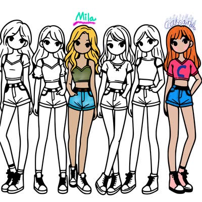 a group of girls wearing crop tops and shorts