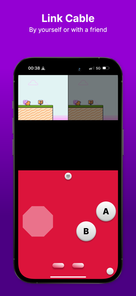 Afterplay - Game Emulator - Afterplay emulator interface demonstrating the link cable feature for playing retro games with friends.