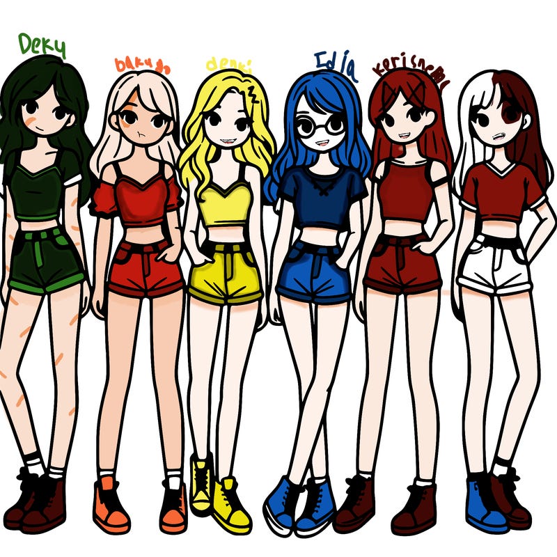 a group of girls wearing crop tops and shorts