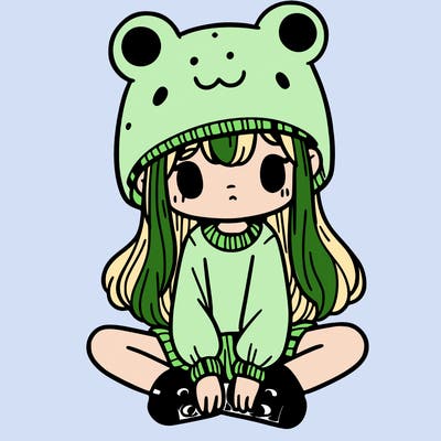 a girl wearing a frog hat and some frog socks