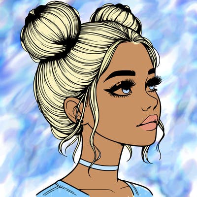 realistic girl with buns on the top of her head