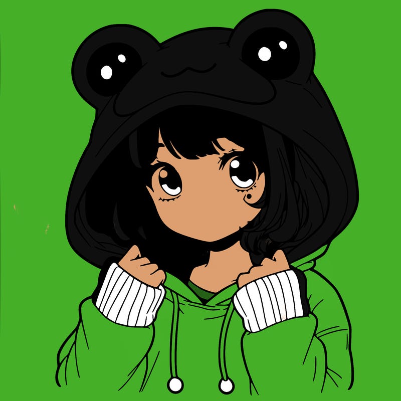 a cute teenage girl wearing a frog hoodie