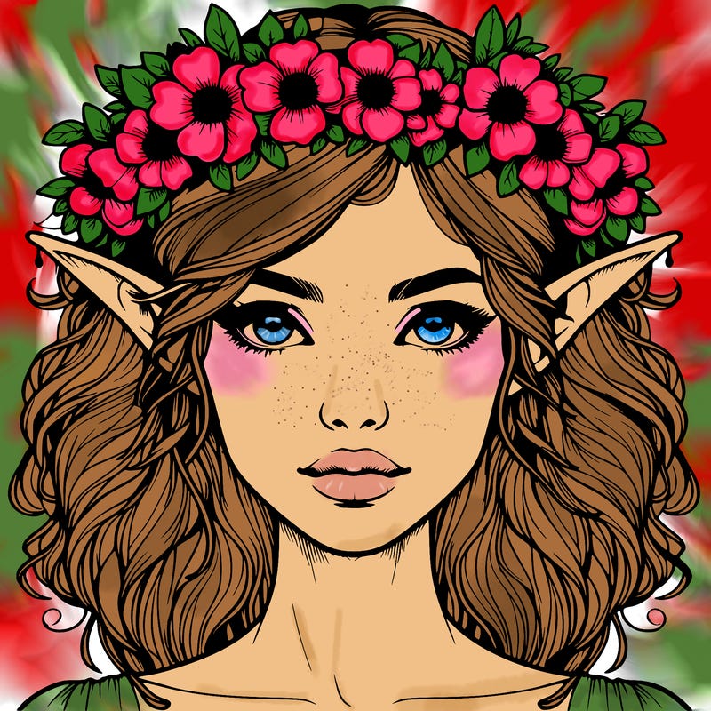 realistic female elf with flower crown
