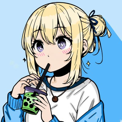 manga character drinking boba
