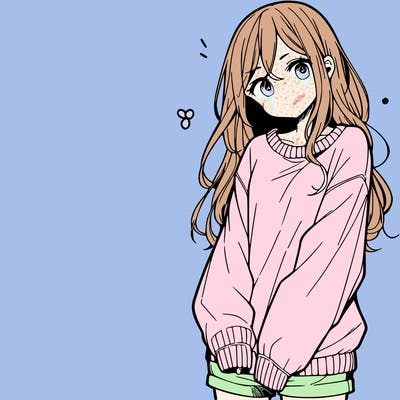 manga teen girl  in a sweater and baggy pants