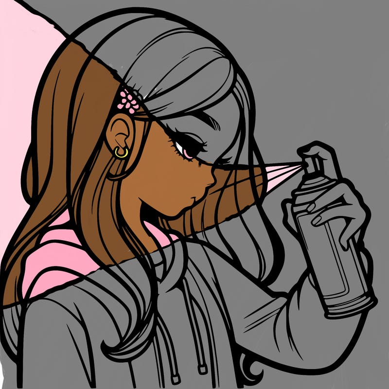 a realistic girl spray painting