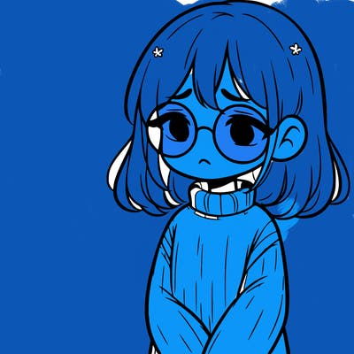 sad girl with glasses in a sweater