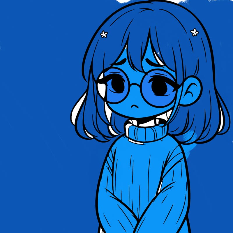 sad girl with glasses in a sweater
