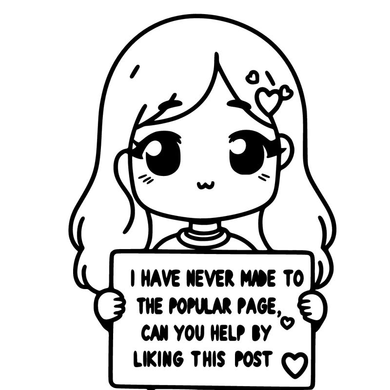 girl holding up a sign that says i have never made it to the popular page can you help by liking this post? with a heart