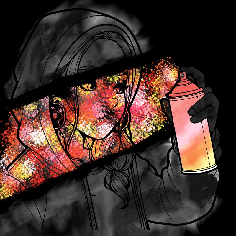 a realistic girl, spray painting