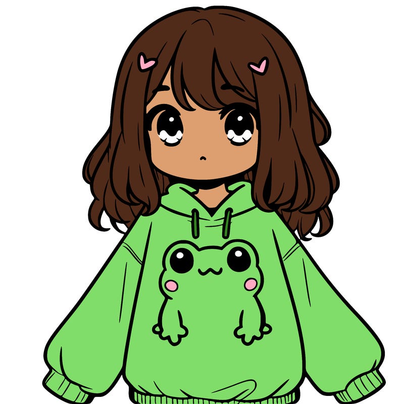 girl wearing frogging sweatshirt