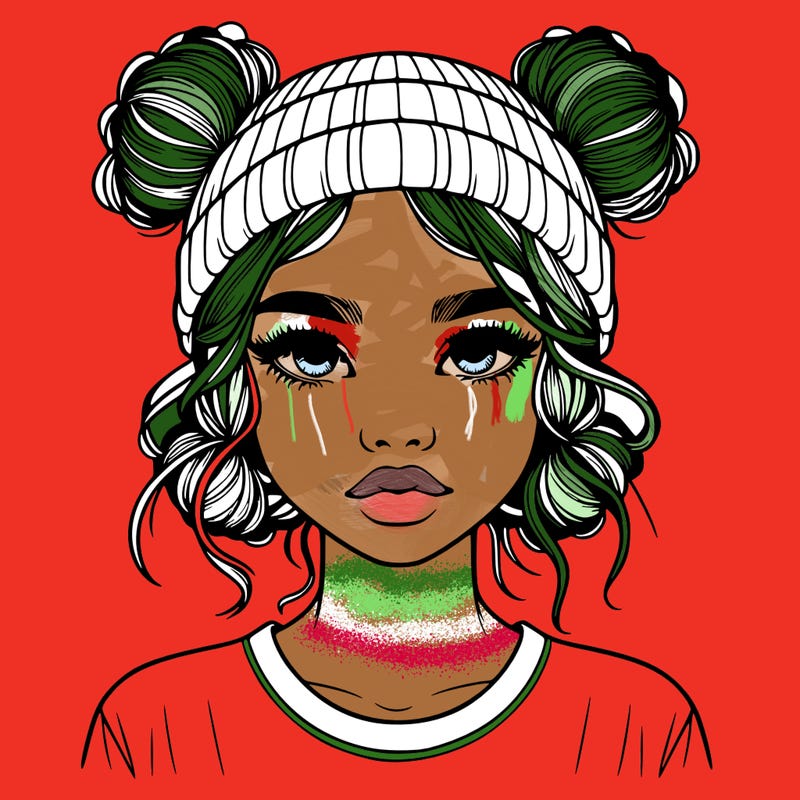 realistic girl with buns in her hair with a beanie on