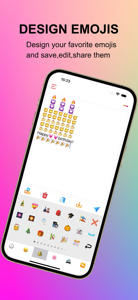 Emoji Keyboard - Face Bit Moji - Interfaz para diseñar y compartir arte de emojis personalizado en la aplicación Teclado Emoji