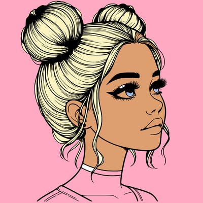 realistic girl with buns on the top of her head