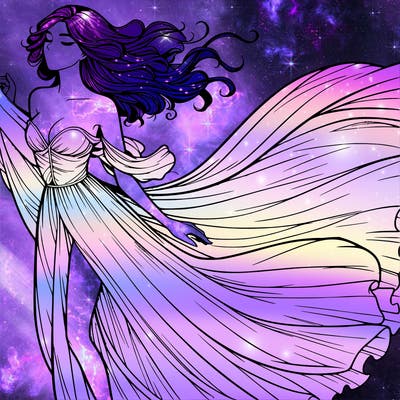 realistic woman in dress flowing the the wind