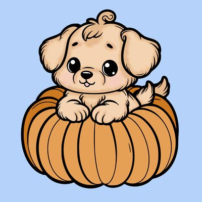 cute little puppy in a pumpkin