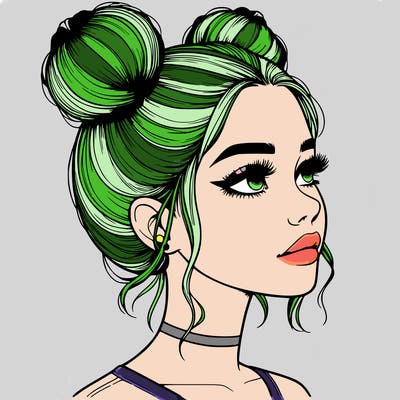 realistic girl with buns on the top of her head