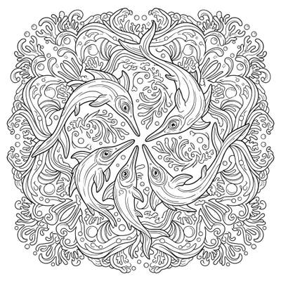 Journey back in time with this mesmerizing Ichthyosaur Mandala coloring page. This intricate design blends the fascinating world of ancient marine reptiles with the calming art of mandalas, perfect for a unique coloring experience.